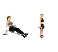 Sunny Health & Fitness SF-RW1205 12 Adjustable Resistance Rowing Machine Rower w/Digital Monitor + Adjustable 15 KG Dumbbell Set w/Carry Case, Space Saver, Secure Quick-Lock