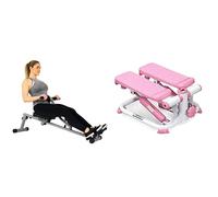 Sunny Health & Fitness SF-RW1205 12 Adjustable Resistance Rowing Machine Rower w/Digital Monitor + Exercise Stepping Machine, Portable Mini Stair Stepper for Home or Office