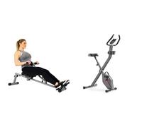 Sunny Health & Fitness SF-RW1205 12 Adjustable Resistance Rowing Machine Rower w/Digital Monitor + Smart Folding X-Bike, Portable Compact Exercise Bike, 14-Level Magnetic Resistance
