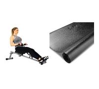 Sunny Health & Fitness SF-RW1205 12 Adjustable Resistance Rowing Machine Rower w/Digital Monitor + Treadmill Mat -Medium - NO. 074-M, Black