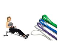 Sunny Health & Fitness SF-RW1205 12 Adjustable Resistance Rowing Machine Rower w/Digital Monitor + Versatile Resistance Bands (Single or Combination Set) - 4.5-35kg Combo