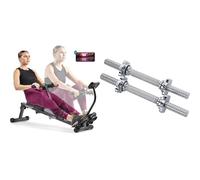 Sunny Health & Fitness Smart Compact Adjustable Rowing Machine, 12 Levels Adjustable Resistance + 35.5 cm Threaded Chrome Dumbbell Bar