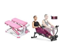 Sunny Health & Fitness Smart Compact Adjustable Rowing Machine, 12 Levels Adjustable Resistance + Exercise Stepping Machine, Portable Mini Stair Stepper for Home or Office