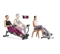 Sunny Health & Fitness Smart Compact Adjustable Rowing Machine, 12 Levels Adjustable Resistance + Magnetic Under Desk Mini Exercise Cycle Bike, Dual Function Pedal Exerciser