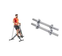 Sunny Health & Fitness Upright Row-N-Ride, Versatile Full-Body Workout Squat Assist Trainer + 35.5 cm Threaded Chrome Dumbbell Bar
