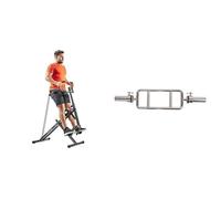 Sunny Health & Fitness Upright Row-N-Ride, Versatile Full-Body Workout Squat Assist Trainer + 86 cm Olympic Triceps Bar with Ring Collars, Olympic Weight for Weightlifting and Bodybuilding