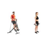 Sunny Health & Fitness Upright Row-N-Ride, Versatile Full-Body Workout Squat Assist Trainer + Adjustable 15 KG Dumbbell Set w/Carry Case, Space Saver, Secure Quick-Lock
