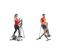 Sunny Health & Fitness Upright Row-N-Ride, Versatile Full-Body Workout Squat Assist Trainer + Legacy Stepping Elliptical Machine, Total Body Trainer with Ultra- Quiet Magnetic Belt Drive