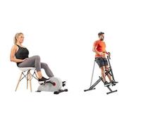 Sunny Health & Fitness Upright Row-N-Ride, Versatile Full-Body Workout Squat Assist Trainer + Magnetic Under Desk Pedal Exerciser, Dual Function Mini Exercise Cycle Bike