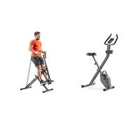 Sunny Health & Fitness Upright Row-N-Ride, Versatile Full-Body Workout Squat Assist Trainer + Smart Folding X-Bike, Portable Compact Exercise Bike, 14-Level Magnetic Resistance