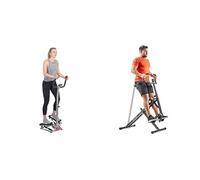 Sunny Health & Fitness Upright Row-N-Ride, Versatile Full-Body Workout Squat Assist Trainer + Twister Stepper Machine, Height Adjustable Stepper w/Handlebars & LCD Monitor