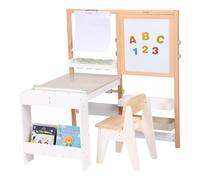 Sunny Olivia Tavolo da Disegno e Bricolage in Legno, Bianco/beige | Tavolo da Gioco Multifunzionale con Sedia, Lavagna Magnetica, Lavagna Nera e Rotolo di Carta | 80 X 40 X 115 Cm