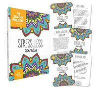 Sunny Present Stress Less Cards - 50 Inspirational Mindfulness & Meditation Exercises | Helps Relieve Stress, Anxiety | Natural Relaxation, Insomnia & Sleep Aid