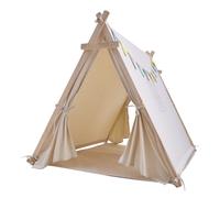 SUNNY Sienna - Tenda Bimbi Gioco Beige con bandiere e tappetini | Tenda a Casetta a partire da 2 ans | Tenda bimbo 100% cotone naturale | Tende da Gioco per Bimbi in 100% legno FSC 120x100cm