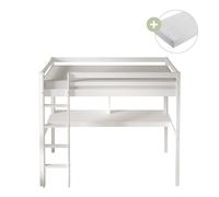Sunny Sil Letto a soppalco con scrivania, bianco | Letto per bambini - Materasso ibrido 90 x 200 incluso (14 cm, schiuma ibrida, rivestimento in poliestere) | Dimensioni totali: 208 x 100 x 172 cm