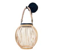 SUNNY SMALL ROUND - Lampada da parete a energia solare, in bambù, stile bohémien ISALINE H40 cm