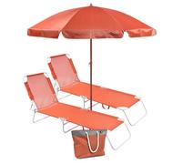 SUNNY STAR Set da spiaggia 2 lettini + 1 ombrellone + 1 borsa mare 45lt colore arancione (2STC1397+ 1 STC1382+ 1 STC1432)