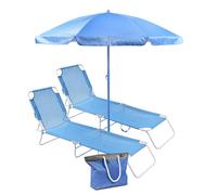 SUNNY STAR Set da Spiaggia 2 lettini + 1 ombrellone + 1 Borsa Mare 45lt Colore Blu (2 STC1395+ STC1380+ STC1412)
