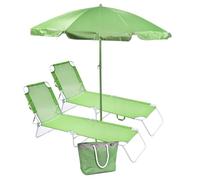 SUNNY STAR Set da Spiaggia 2 lettini + 1 ombrellone + 1 Borsa Mare 45lt Colore Verde (2 STC1396+ 1 STC1381+ 1 STC1422)
