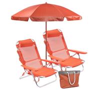 SUNNY STAR Set da Spiaggia 2 spiaggine Parigi + 1 ombrellone + 1 Borsa Mare 45lt Colore Arancione (2STC1385 +1STC1382+ 1STC1432)