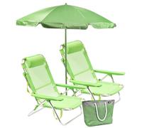 SUNNY STAR Set da Spiaggia 2 spiaggine Parigi + 1 ombrellone + 1 Borsa Mare 45lt Colore Verde (2STC1384 +1STC1381 +1STC1422)