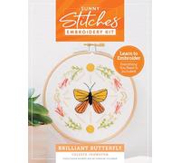 Sunny Stitches Embroidery Kit Brilliant Butterfly: Learn to Embroider a Beautiful Design! Includes 100% Cotton Fabric Preprinted with Color Pattern, 8 ... Carry Bag, and 28-Page Instruction Booklet