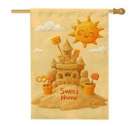 Sunny Summer - Bandiera da giardino con castello di sabbia, decorazione per la casa a tema spiaggia, bandiera su entrambi i lati per decorazione del prato esterno, design dolce per la casa, 71 x 101