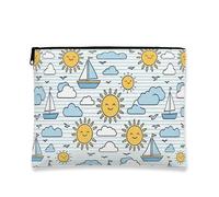 Sunny - Trousse per trucchi con motivo a forma di barca a vela, da donna, portatile, con cerniera, per l'estate, Blu, 7x9 Inch, Sole