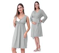 SUNNYBUY Set 2-pezzi con accappatoio da gravidanza e per l'allattamento | Set 3-in-1 da notte per gravidanza per nascita, degenza e allattamento, biancheria da notte per ospedale, M