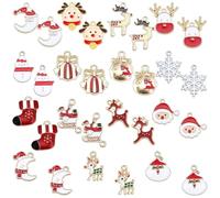 SUNNYCLUE 1 Boîte 30Pcs 15 Styles Pendentif de Noël Charms Or Plaqué Émail Charmes de Noël Alliage Charms de Noël en Vrac Résultats de Bijoux pour Boucle d'oreille Bracelet Collier Fabrication