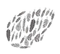 SUNNYCLUE 1 boîte 56 pièces Tibétain 14 Styles Plume Breloques Pendentif pour Bricolage Porte-Clés Chandail Chaîne Bracelet Collier Boucle d'oreille Accessoires Fabrication de Bijoux, Argent Antique