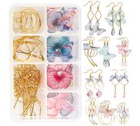 SUNNYCLUE 1 boîte Bricolage 10 Paires Boucles d'oreilles en Tissu Papillon Pendantes Kit Fabrication Forme de Boucle Légère Bohème Papillon Coeur Larme Perles Crastal pour Fournitures Fabrication