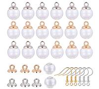 SUNNYCLUE 1 Confezione da 40 Pezzi 12mm Mini Sfera di Vetro Trasparente Vuota Sfera di Vetro per Desiderio, 40Pcs Orecchini Pendenti in Plastica E Ganci per Orecchini per Ciondoli, d'Argento E d'oro
