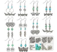 SUNNYCLUE 1 Scatola 10 Paia Farfalla Ciondola Kit Iniziale Ciondoli Libellula Ciondolo Piuma Ciondolo Albero Della Vita Perline di Vetro Turchese per Kit Creazione Gioielli Principianti Adulti Donne F