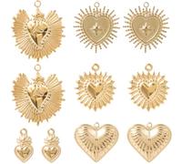 SUNNYCLUE 1 Scatola 10 Pezzi 5 Stili Vero Cuore Placcato Oro 14K Ciondoli a Tema Amore Ciondoli in Acciaio Inossidabile Sacri Dolci per San Valentino per la Creazione di Gioielli