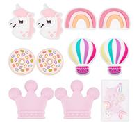 SUNNYCLUE 1 scatola 10 pezzi Corona Perline di Silicio A Forma di Arcobaleno Perline A Ciambella A Doppia Faccia Grande Distanziatore Perline Grosse per La Creazione di Gioielli A Forma di Unicorno Pe