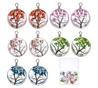 SUNNYCLUE 1 scatola 10 pezzi Pendenti di Fiori Secchi Fiori Secchi Naturali Ciondoli In Resina Merletti Albero Trasparente Perline In Resina Pianta Fiore Pressato Rotondo Avvolto Albero Della Vita Fas