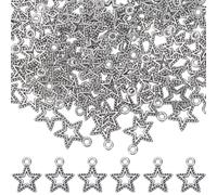 SUNNYCLUE 1 scatola 100 pezzi Ciondolo Pentagramma Ciondolo Stelle Argento Sfuso Lega Tibetana Piccole Perline di Metallo Ciondolo Stella A Cinque Punte per Creazione di Gioielli Forniture di Ciondoli