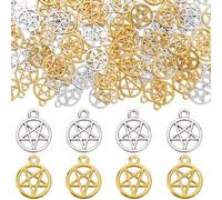 SUNNYCLUE 1 scatola 100 pezzi Ciondolo Piccolo Pentagramma Ciondolo Pentacolo In Argento Sfuso Stelle Magiche In Oro A Cinque Punte Ciondolo A Stella Cava In Lega Tibetana per Creazione di Gioielli Ci