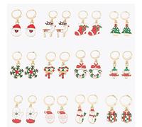 SUNNYCLUE 1 Scatola 12 Paia Orecchini Natalizi Set Orecchini A Leva Set Inverno Albero di Natale Ciondola Orecchini A Cerchio Oro Orecchini di Moda per Donne Adulti Orecchini Pendenti di Natale Capoda