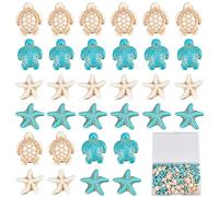 SUNNYCLUE 1 Scatola 120 Pezzi Perline di Tartaruga Perline di Stelle Marine Bulk Bianco Blu Turchese Sintetico Tartarughe Charms Tartaruga Mare Oceano Animale per Creazione Gioielli Kit