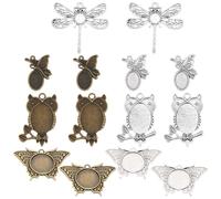 SUNNYCLUE 1 Scatola 14 Pezzi Cabochon con Castoni per Vassoi con Castoni Pendenti con Ciondoli per Vassoi Grezzi Animali Ovali Rotondi con Castoni Grezzi Stile Vintage Libellula Gufo Farfalla Delfino