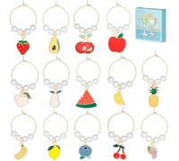 SUNNYCLUE 1 scatola 14 set Ciondoli per Bicchiere di Vino Ringraziamento Smalto Frutta Marcatori per Bicchiere di Vino Fascino Identificatori di Bevande Identificazione Del Vetro Cerchi di Perline Ane