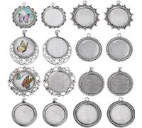 SUNNYCLUE 1 Scatola 16 Pezzi Castoni Cabochon Stile Vintage Argento Antico Vassoi con Castoni Vuoti Piatti Tondi con Ciondoli per Ciondoli Vassoio Commemorativi Vuoti per Foto BOU