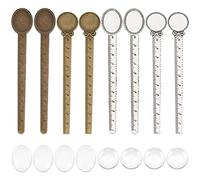 SUNNYCLUE 1 scatola 16 pezzi Fai Da Te 8 set Segnalibri Kit per La Creazione di Segnalibri In Stile Vintage Righello Vassoi per Segnalibri In Metallo Cupola In Vetro Trasparente Cabochon Ovale Rotondo