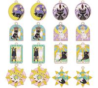 SUNNYCLUE 1 scatola 16 pezzi Halloween Gatto Nero Smaltato Ciondoli Luna Gatto Ciondoli Lega Smaltata Bianco e Nero Carino Gotico Sole Stella Gatti Ciondoli per La Creazione di Gioielli Festa Donne Re