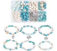 SUNNYCLUE 1 scatola 175 pezzi Fai Da Te 6 set Kit per La Creazione di Braccialetti Tartaruga Marina Turchese Perline Stelle Marine Animali Dells'Oceano Delfino Conchiglie Ciondoli Perline Estive Hawai