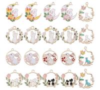 SUNNYCLUE 1 scatola 20 pezzi 10 stili Ciondoli per Gatti Sfusi Ciondoli Gattino Smalto Strass Lega Fiori D'Oro Conigli Animali Hallowen Pasqua Stile Giapponese Fascino per La Creazione di Gioielli Cio