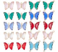 SUNNYCLUE 1 scatola 20 pezzi Ciondoli A Forma di Farfalla di Cristallo Strass Colorati Farfalle di Vetro Perline Rosso Verde Blu Farfalla Che Collega Ciondoli per Connettori Doppi Anelli Connettori An
