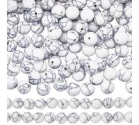 SUNNYCLUE 1 scatola 200 pezzi 8mm Perline Howlite Perline di Pietra Naturale Bianca Pietra Preziosa Cristlega Grigio Fili Elastici Rotondi Piccoli Tinti Lisci Distanziatori Sciolti per La Creazione di